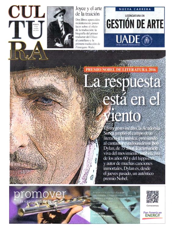 cultura perfil 2016 10 magazine Bob Dylan front cover