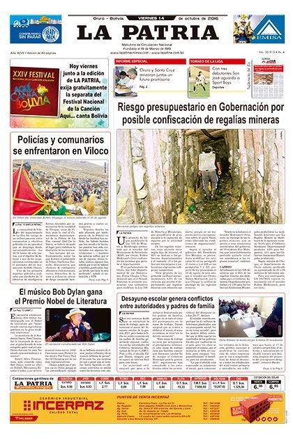 la patria bolivia magazine Bob Dylan front cover