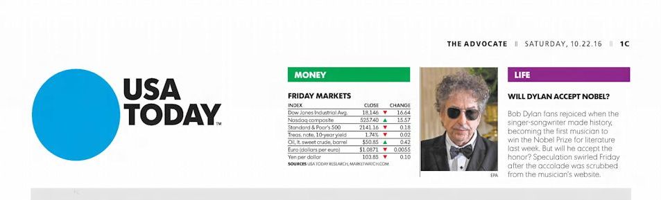 The Advocate Bob Dylan front cover