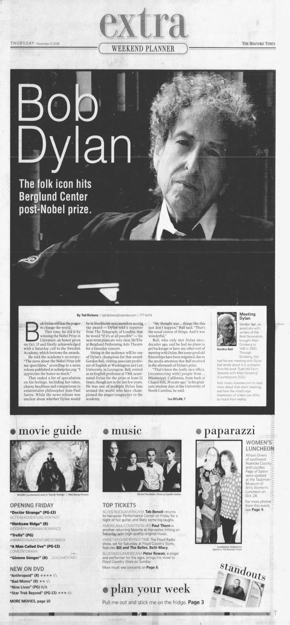 roanoke times Bob Dylan front cover