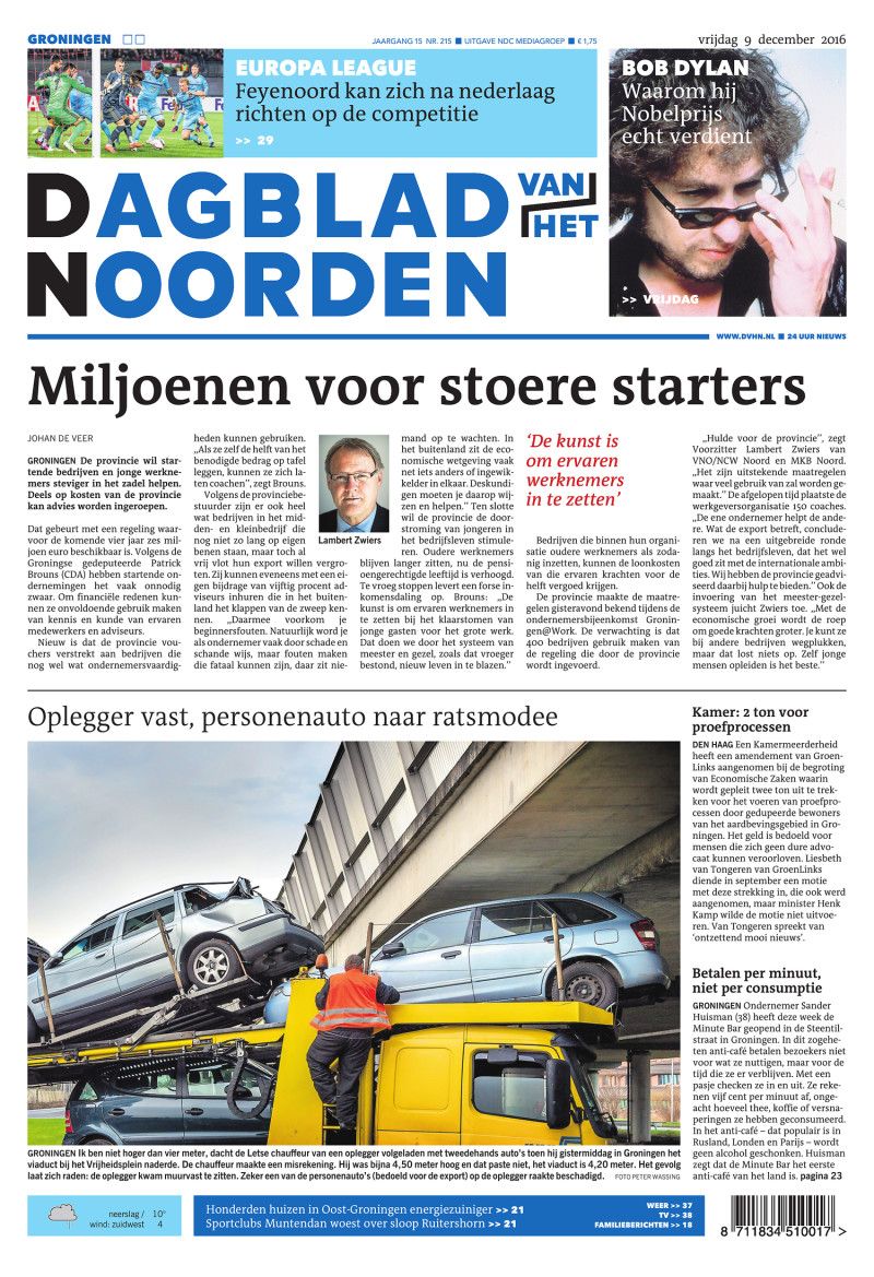 dagblad noorden Bob Dylan front cover