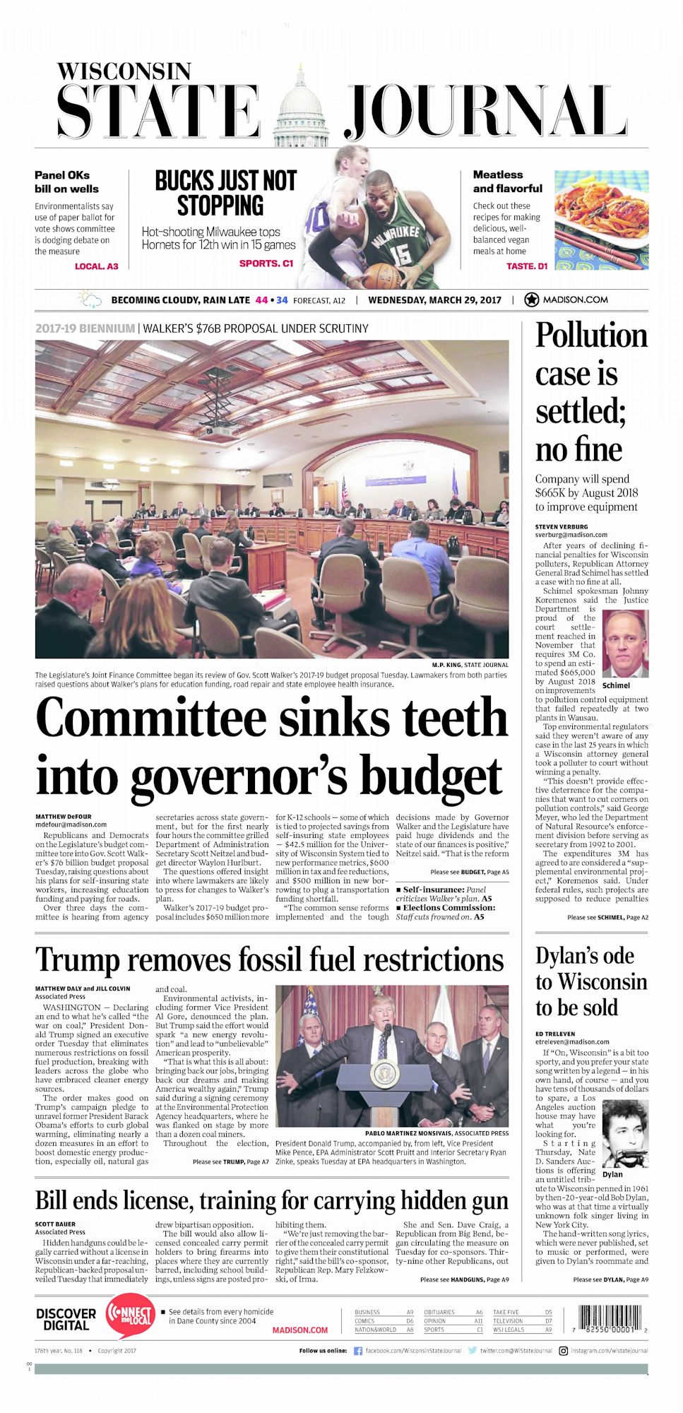 wisconsin state journal Bob Dylan front cover
