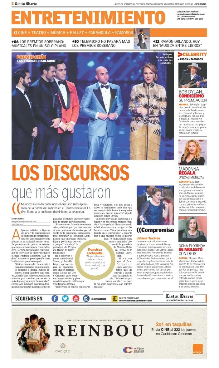 listin diario Bob Dylan front cover