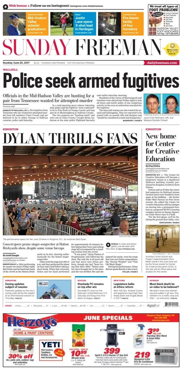 daily freeman Bob Dylan front cover