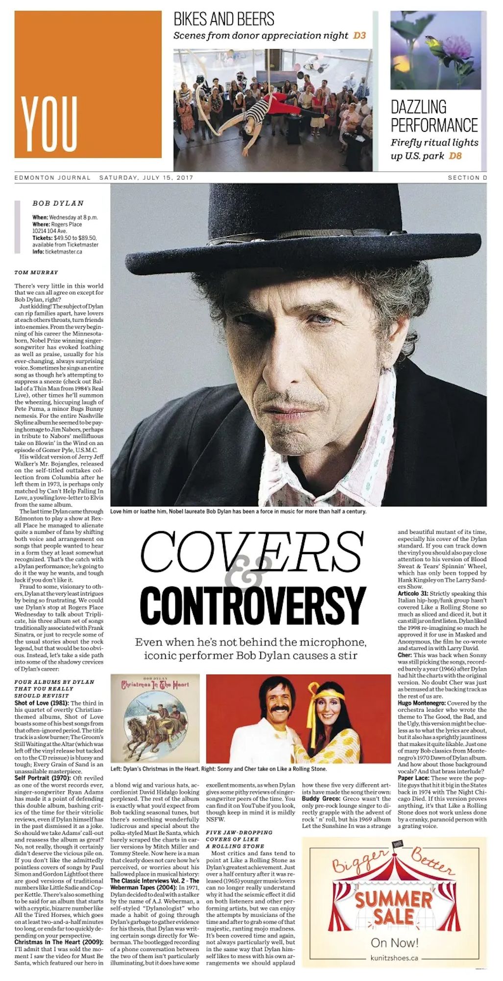 Edmonton Journal Bob Dylan front cover