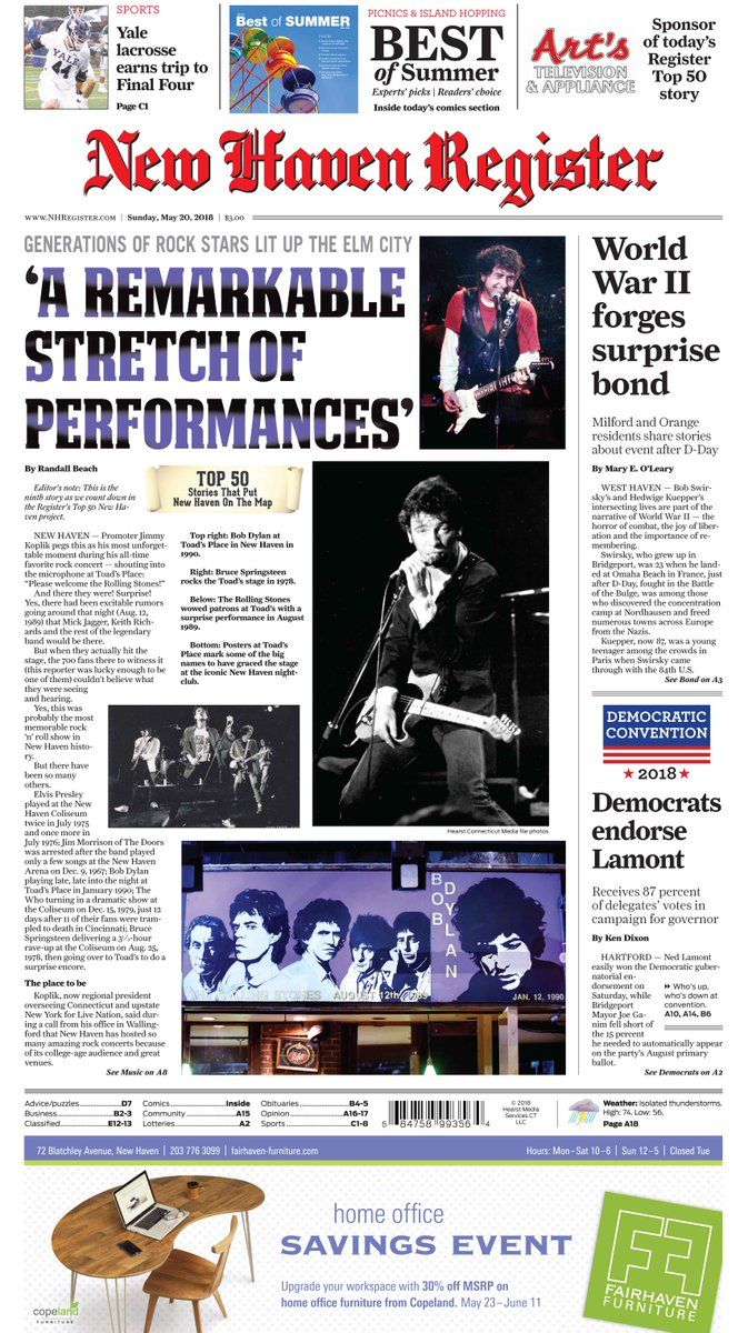 New Haven Register 2018 Bob Dylan front cover