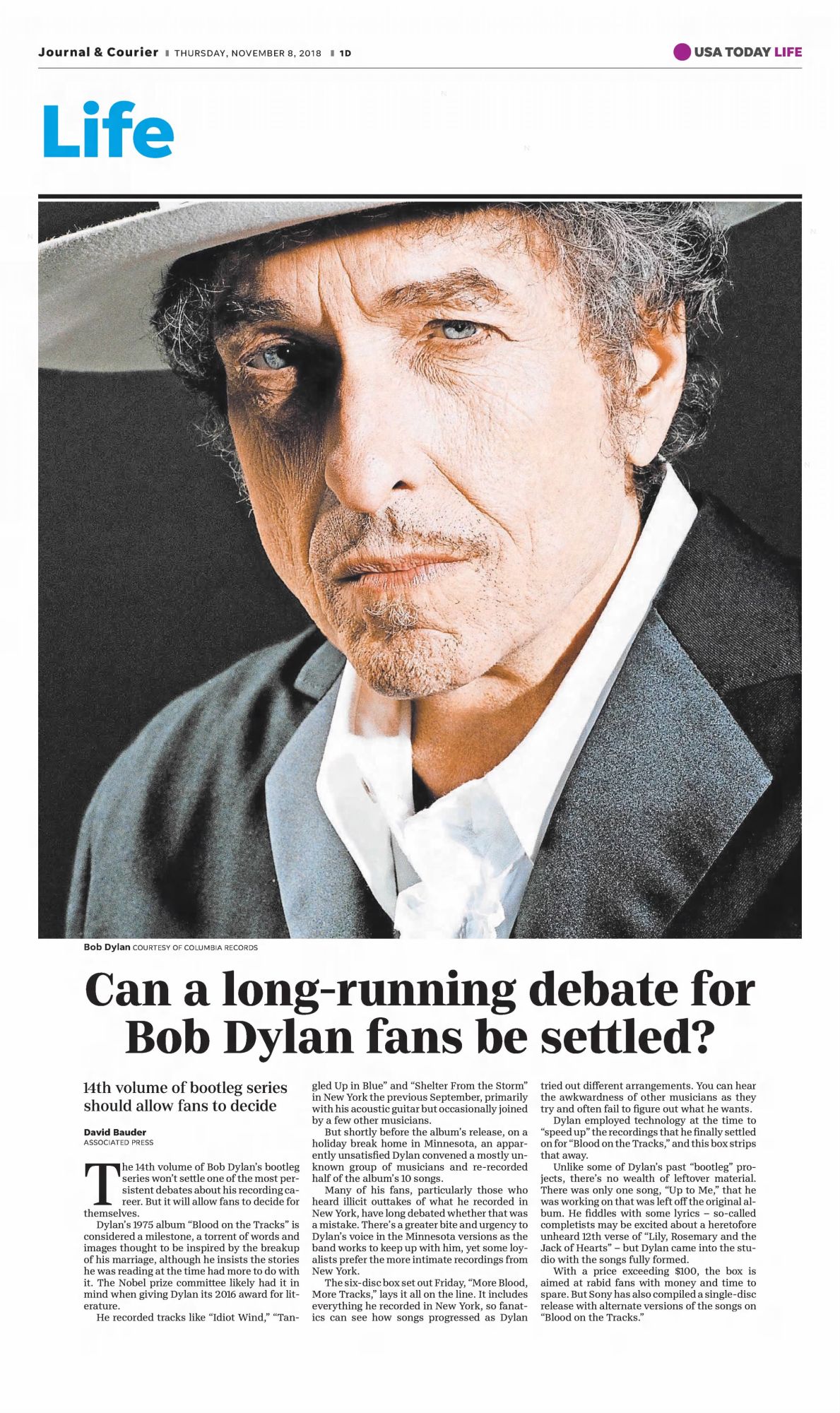 journal and courrier Bob Dylan front cover