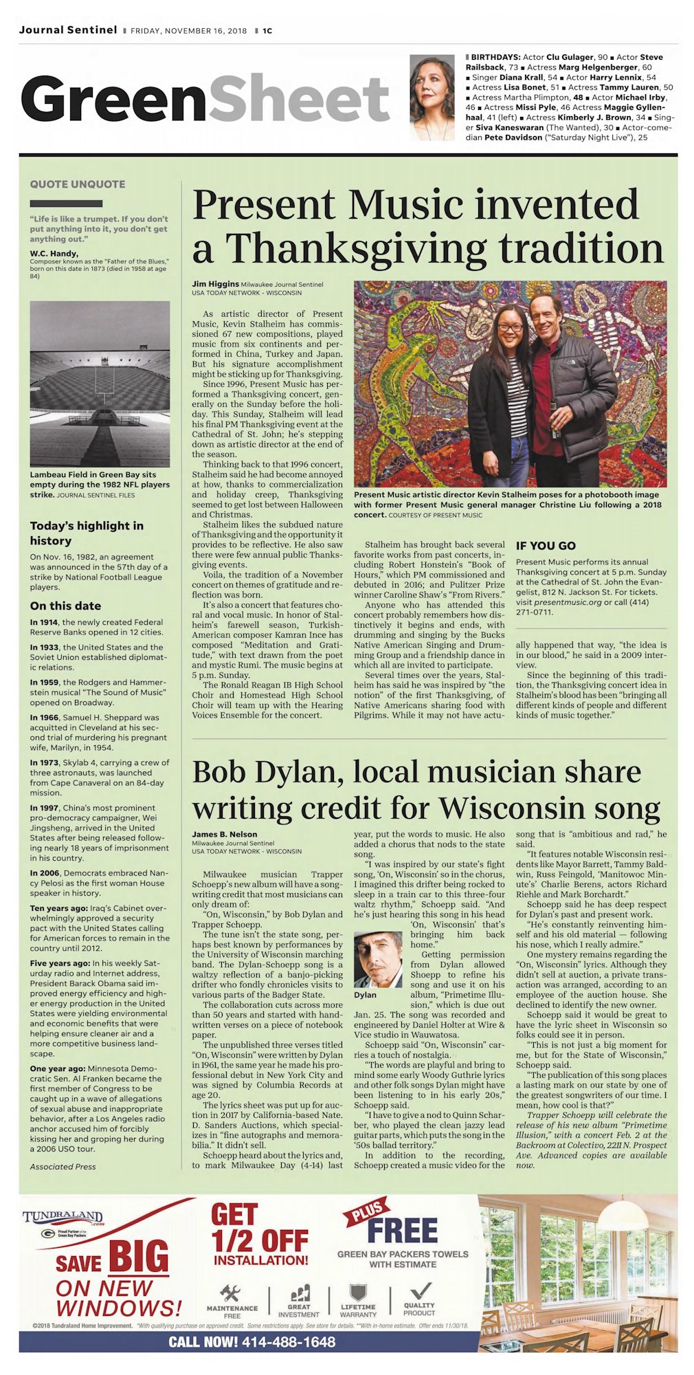 the milwaukee journal Bob Dylan front cover