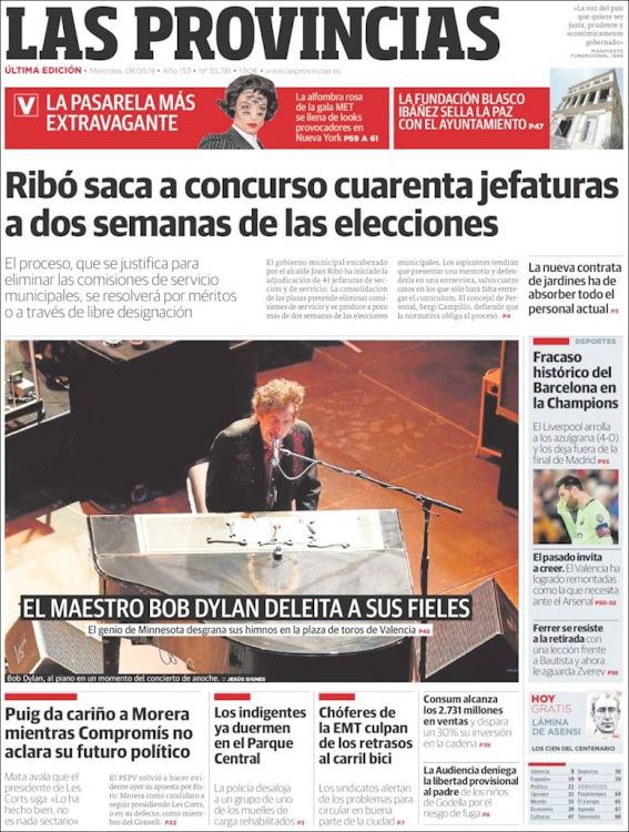 Las Provincias Bob Dylan front cover