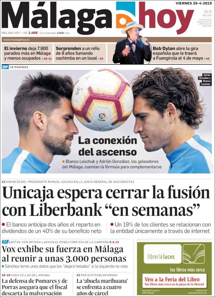 Malaga Hoy Bob Dylan front cover