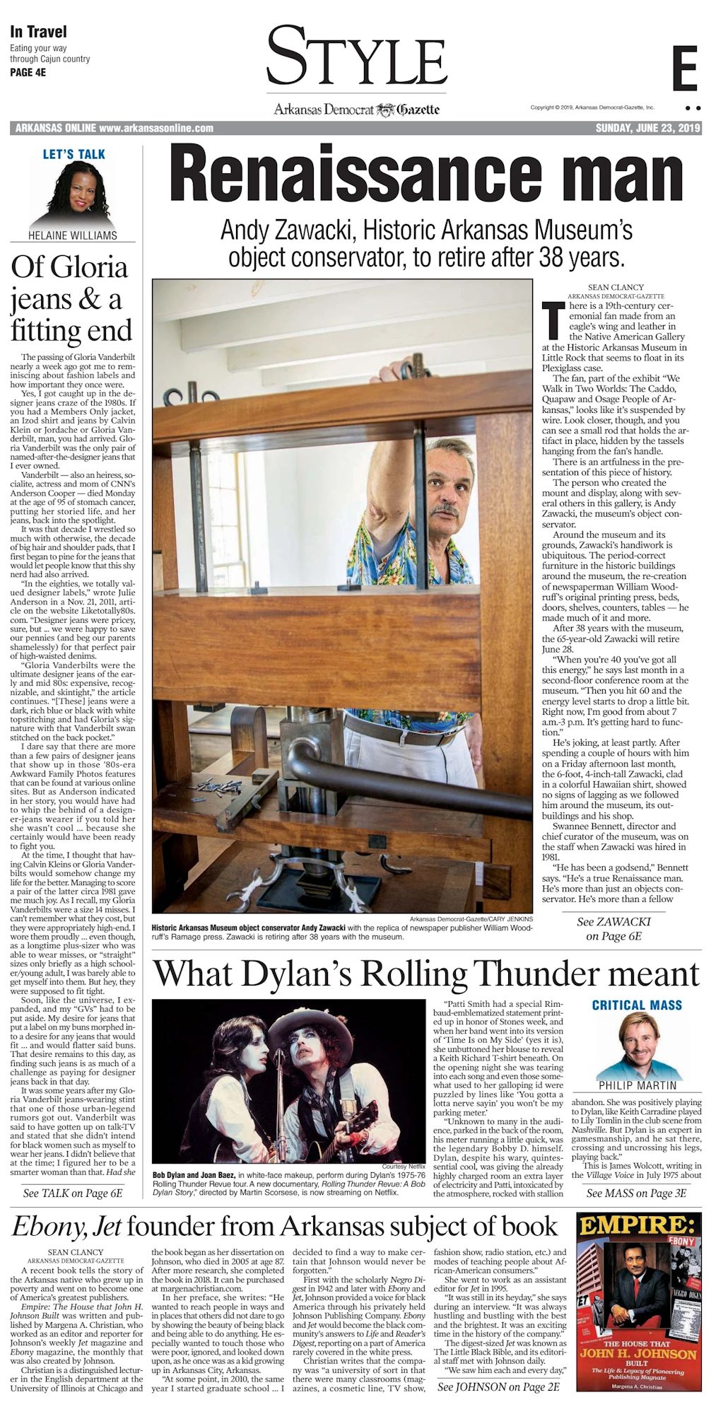 Arkansas Democrat-Gazette Bob Dylan front cover