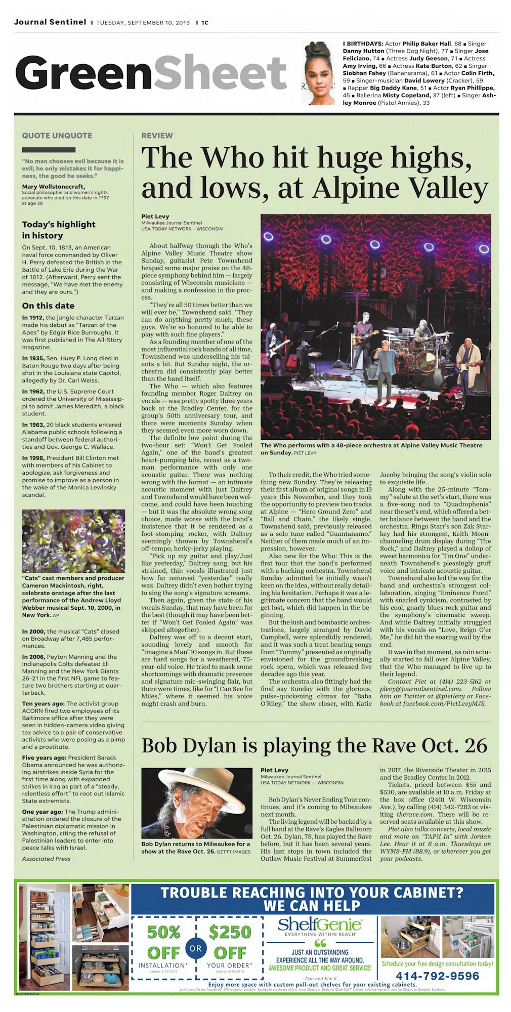 the milwaukee journal Bob Dylan front cover