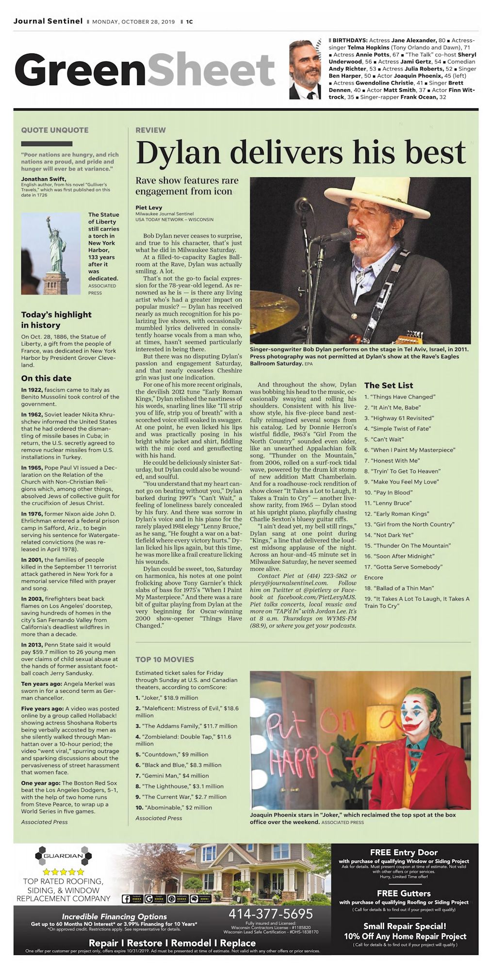 the milwaukee journal Bob Dylan front cover