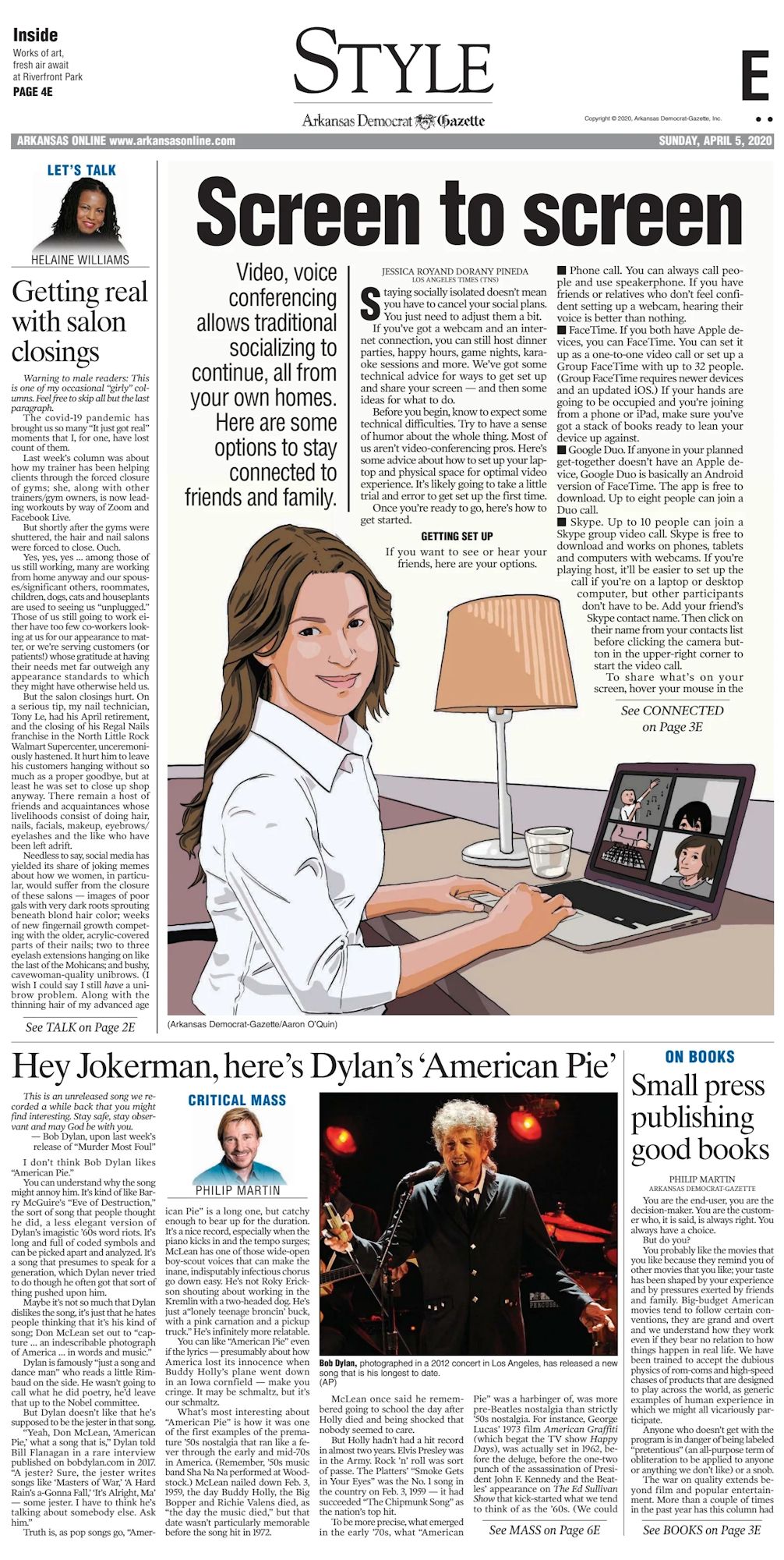 Arkansas Democrat-Gazette Bob Dylan front cover