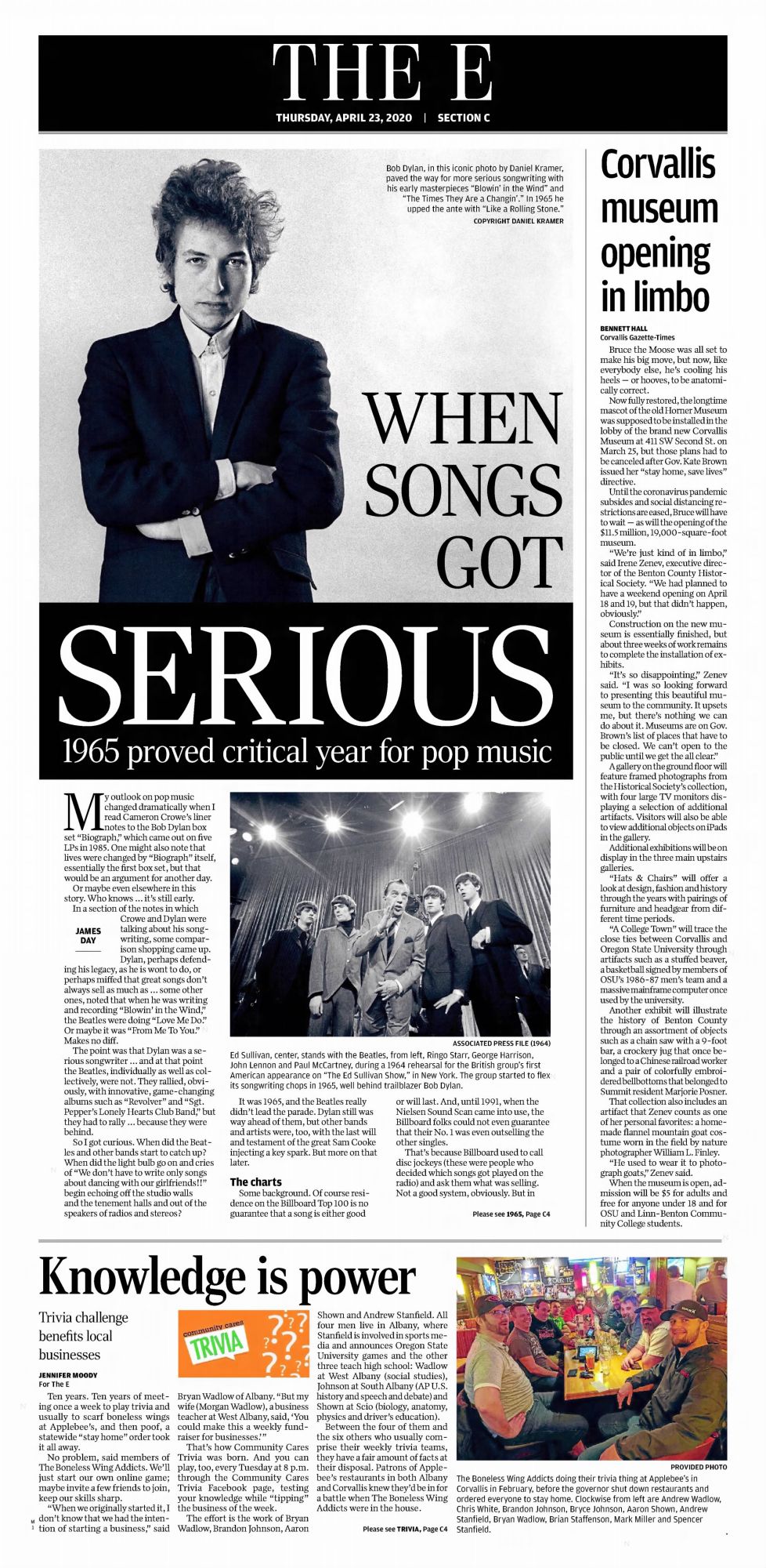 albany democrat-herald Bob Dylan front cover