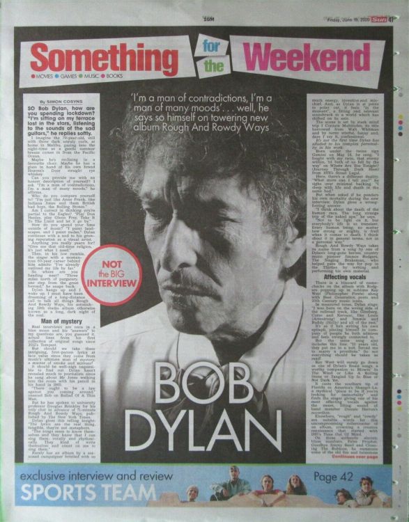 sun supplement uk 2020 06 Bob Dylan front cover