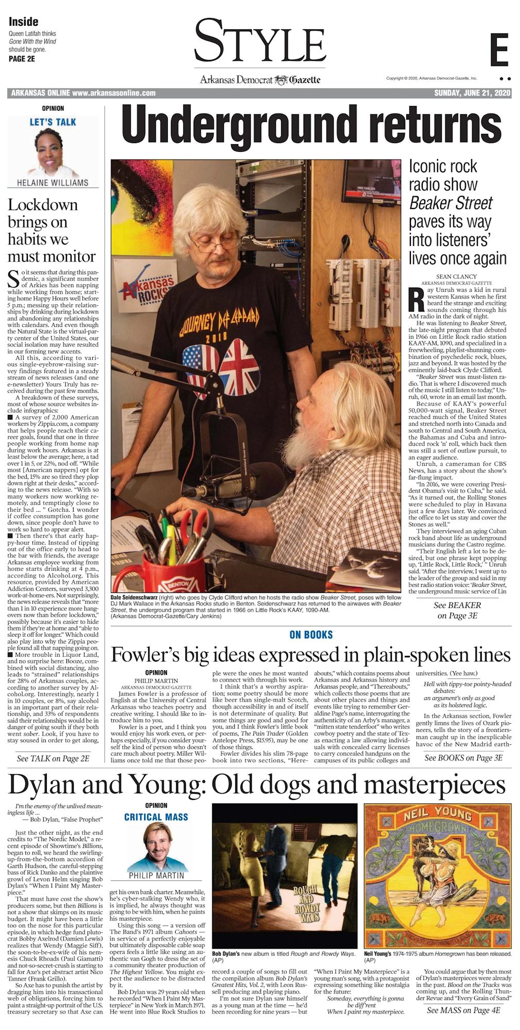 Arkansas Democrat-Gazette Bob Dylan front cover