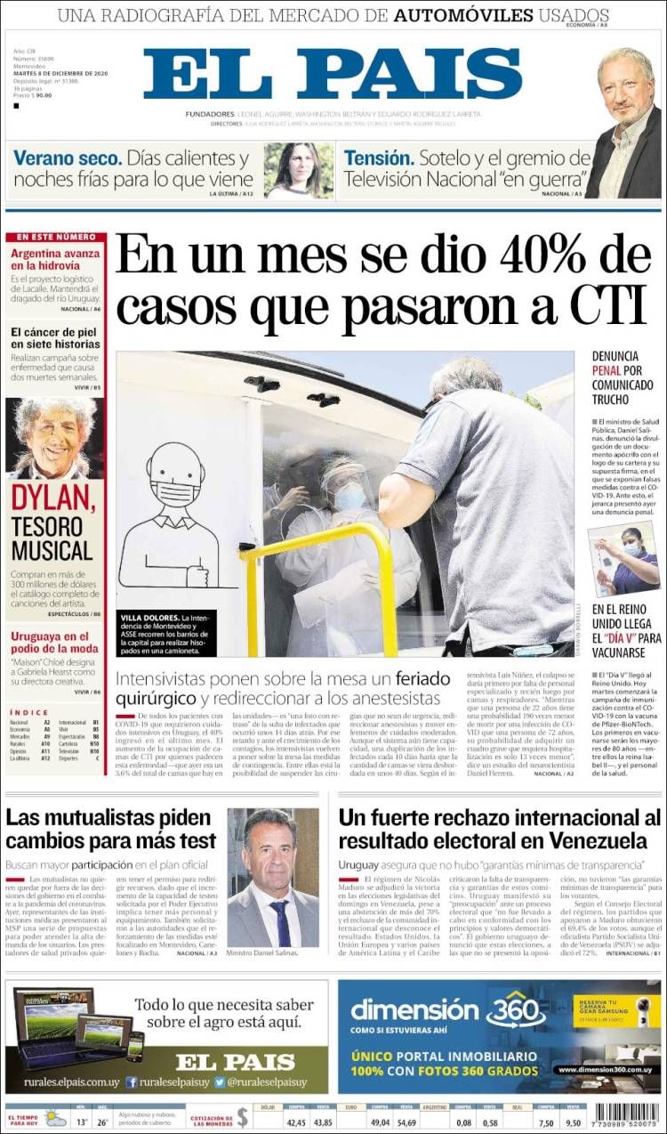 el pais 2020 Bob Dylan front cover