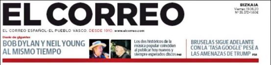 El Correo 19 june 2020 Bob Dylan front cover