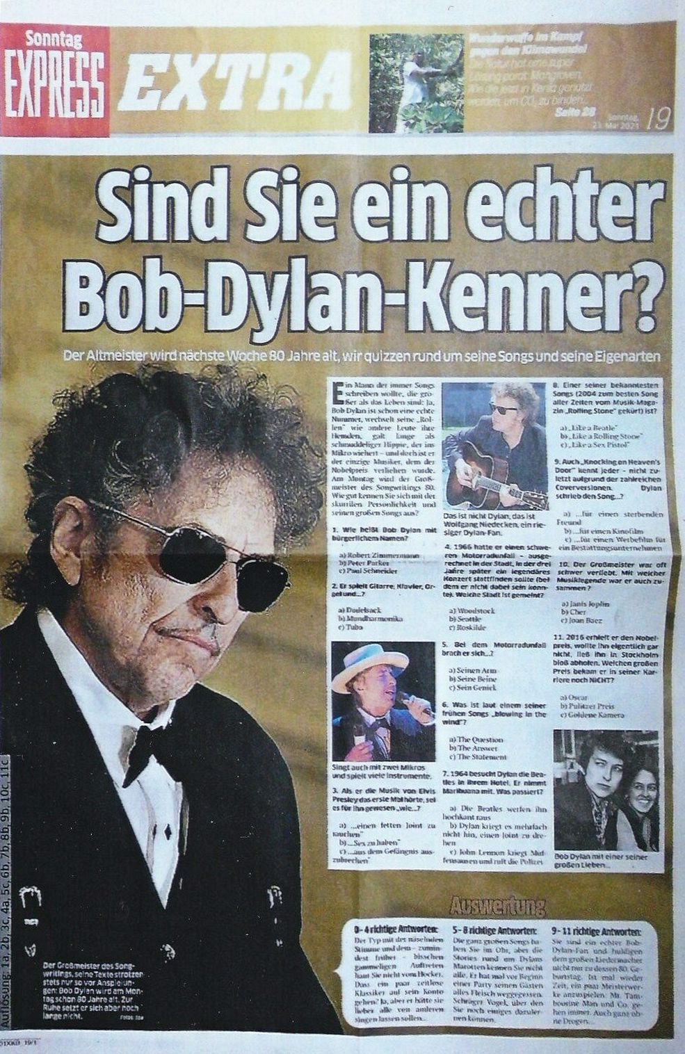 express germany supplement Bob Dylan front cover