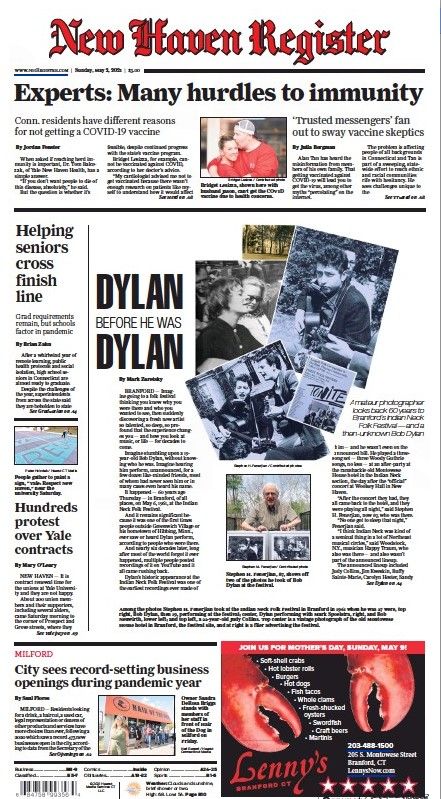 New Haven Register 2021 Bob Dylan front cover