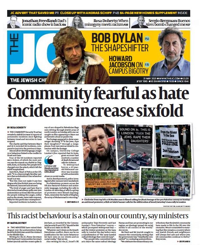 jewish chronicle May 2021 Bob Dylan front cover