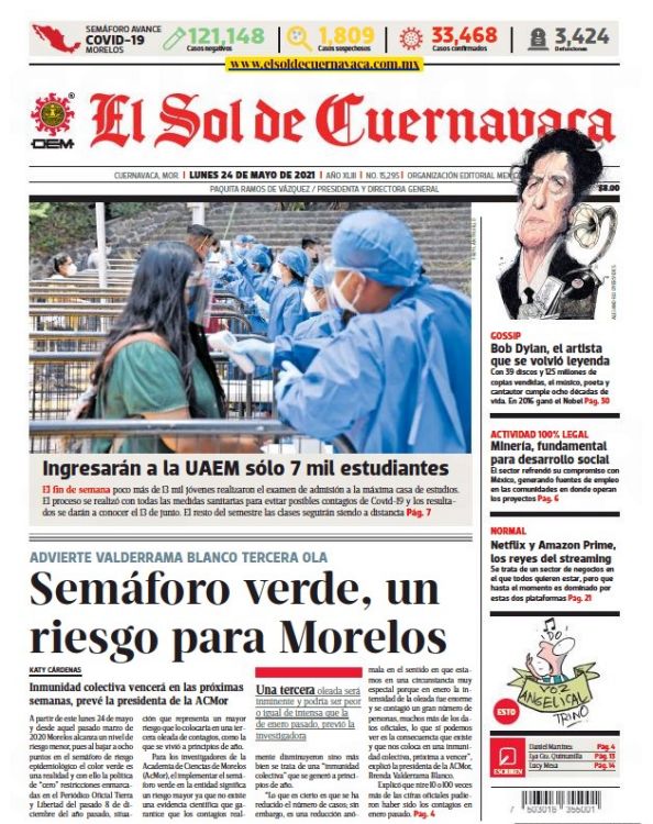 EL SOL DE Cuernavaca  24 05 2021 Bob Dylan cover story