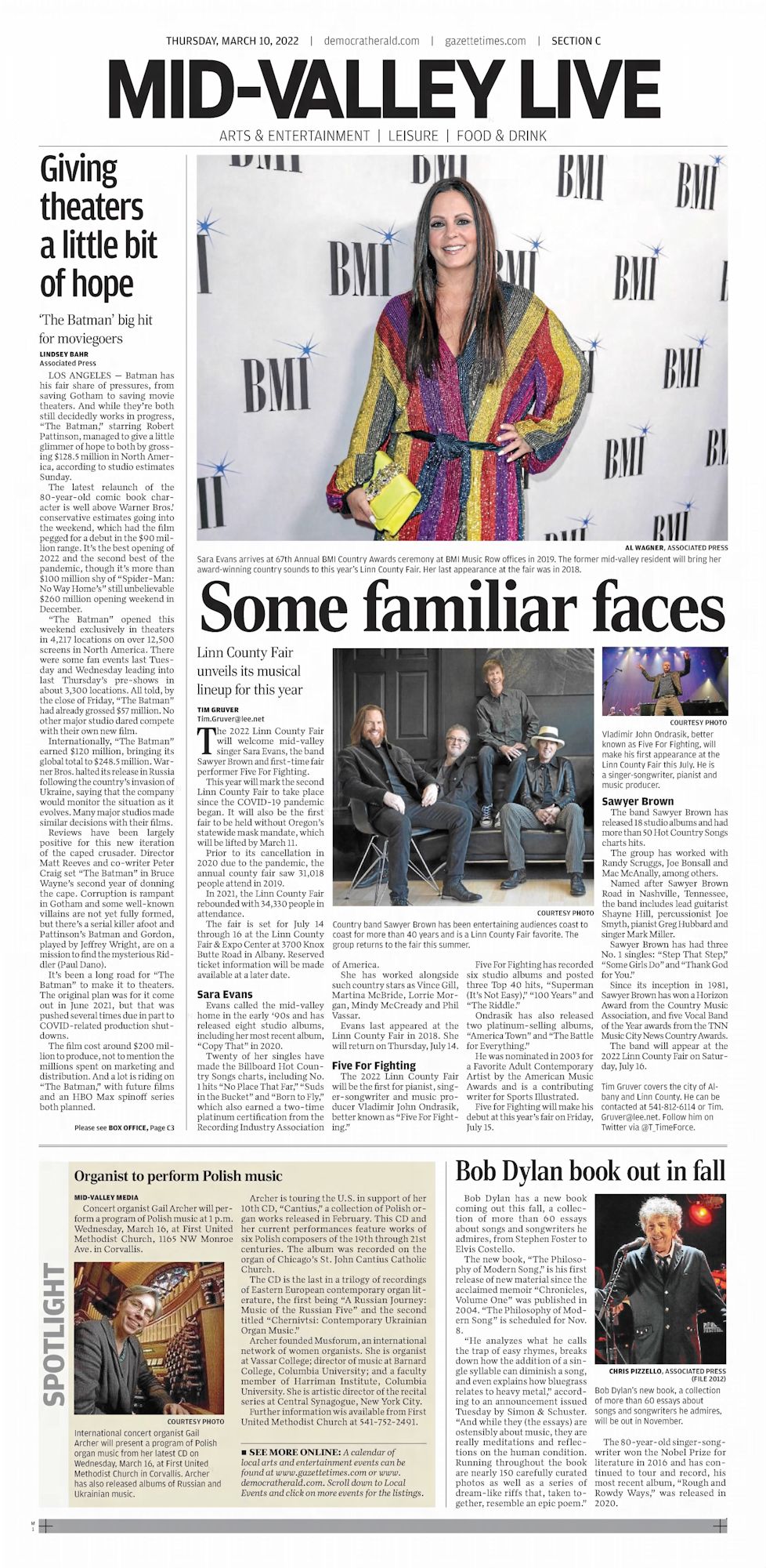 gazette times Bob Dylan front cover