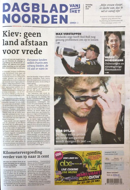dagblad noorden 2022 05 Bob Dylan front cover