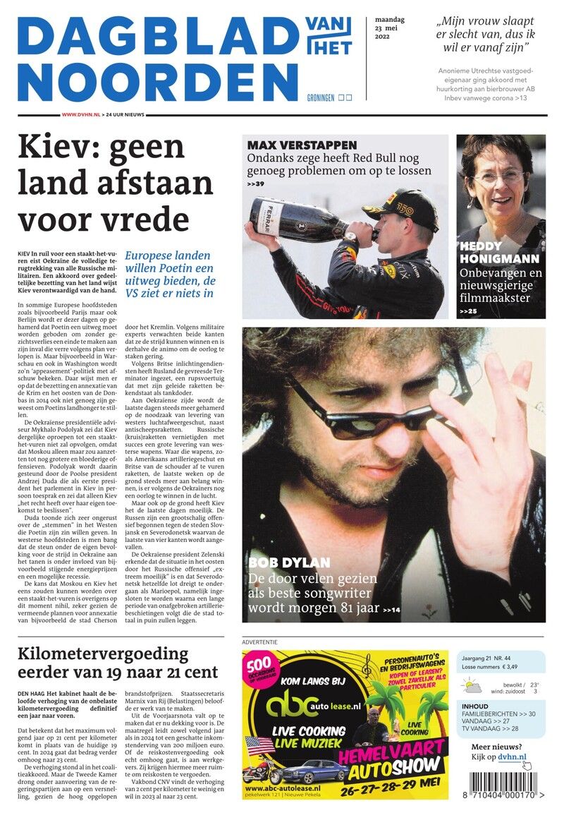 dagblad noorden 2022 05 Bob Dylan front cover