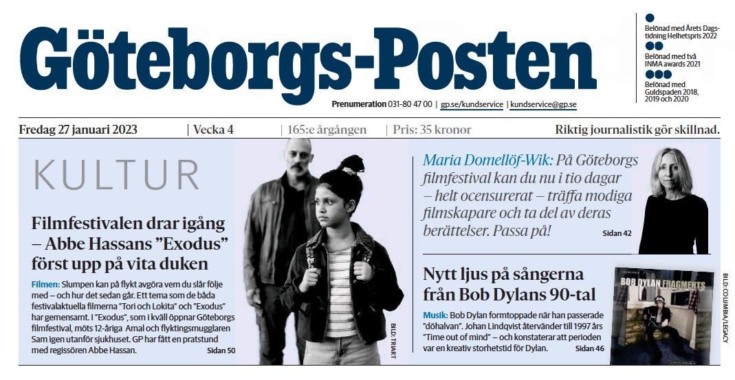 Göteborg Posten Bob Dylan front cover