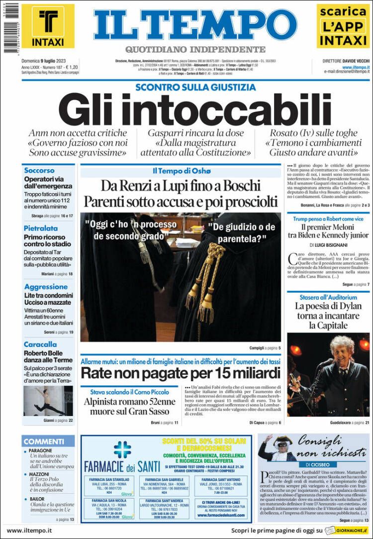 il tempo 9 july 2023 Bob Dylan front cover