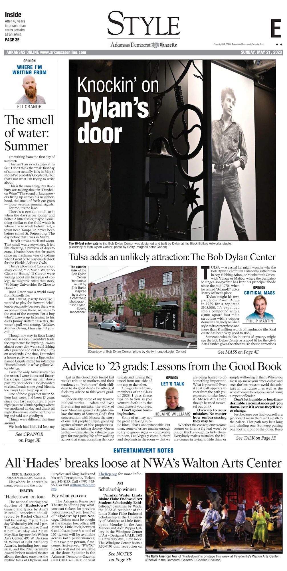 Arkansas Democrat-Gazette Bob Dylan front cover