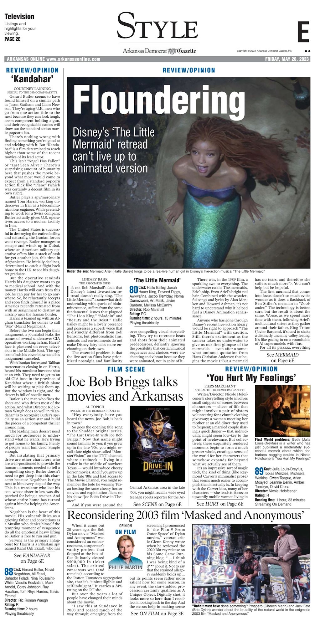 Arkansas Democrat-Gazette Bob Dylan front cover