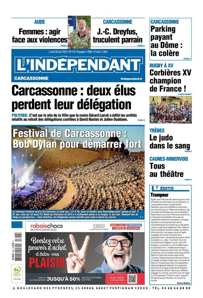 l'indépendant de Carcassonne Bob Dylan front cover