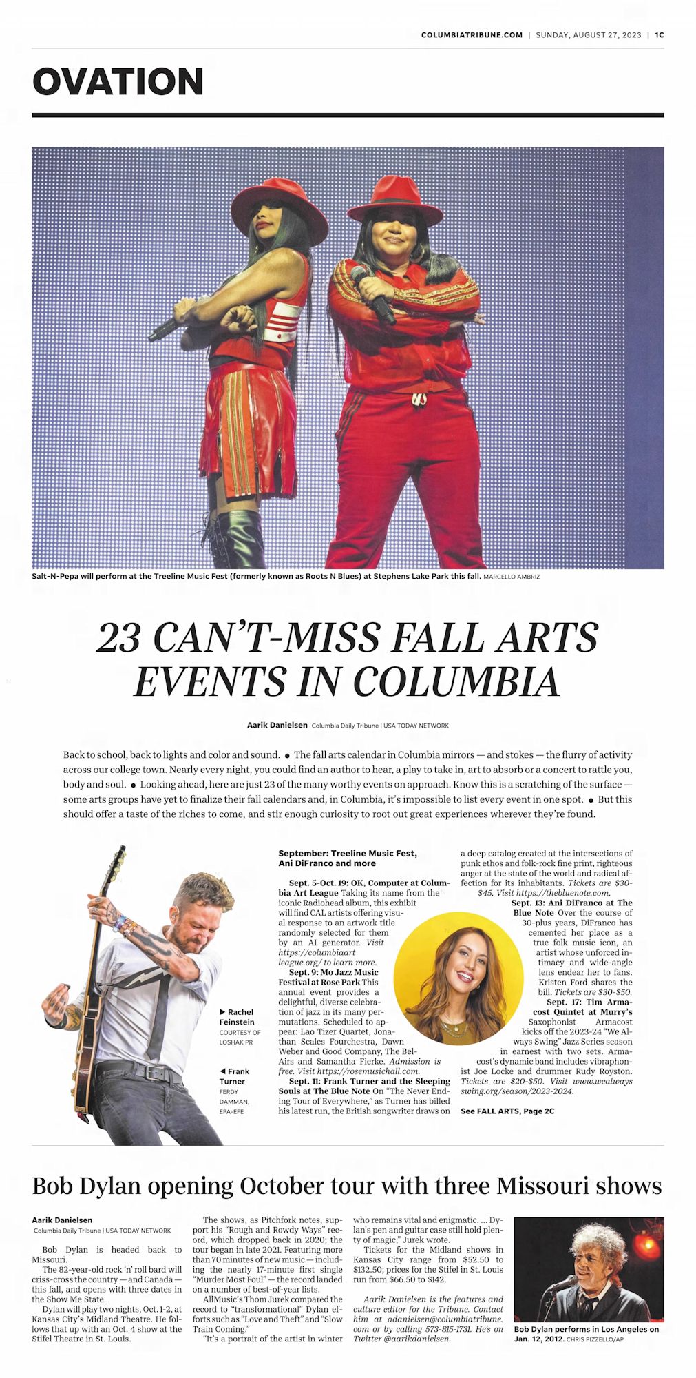 columbian dailt tribune Bob Dylan front cover