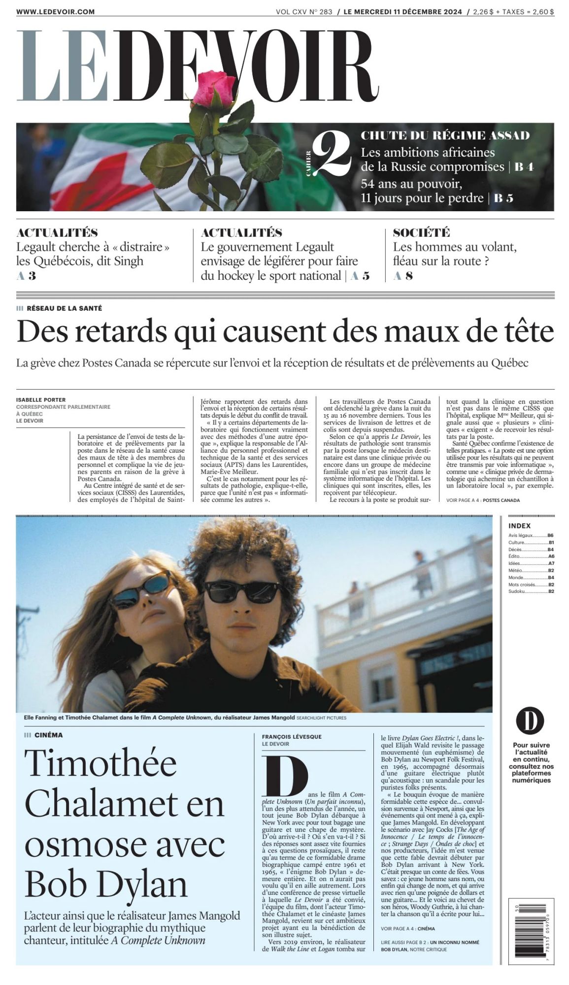 le devoir Bob Dylan front cover