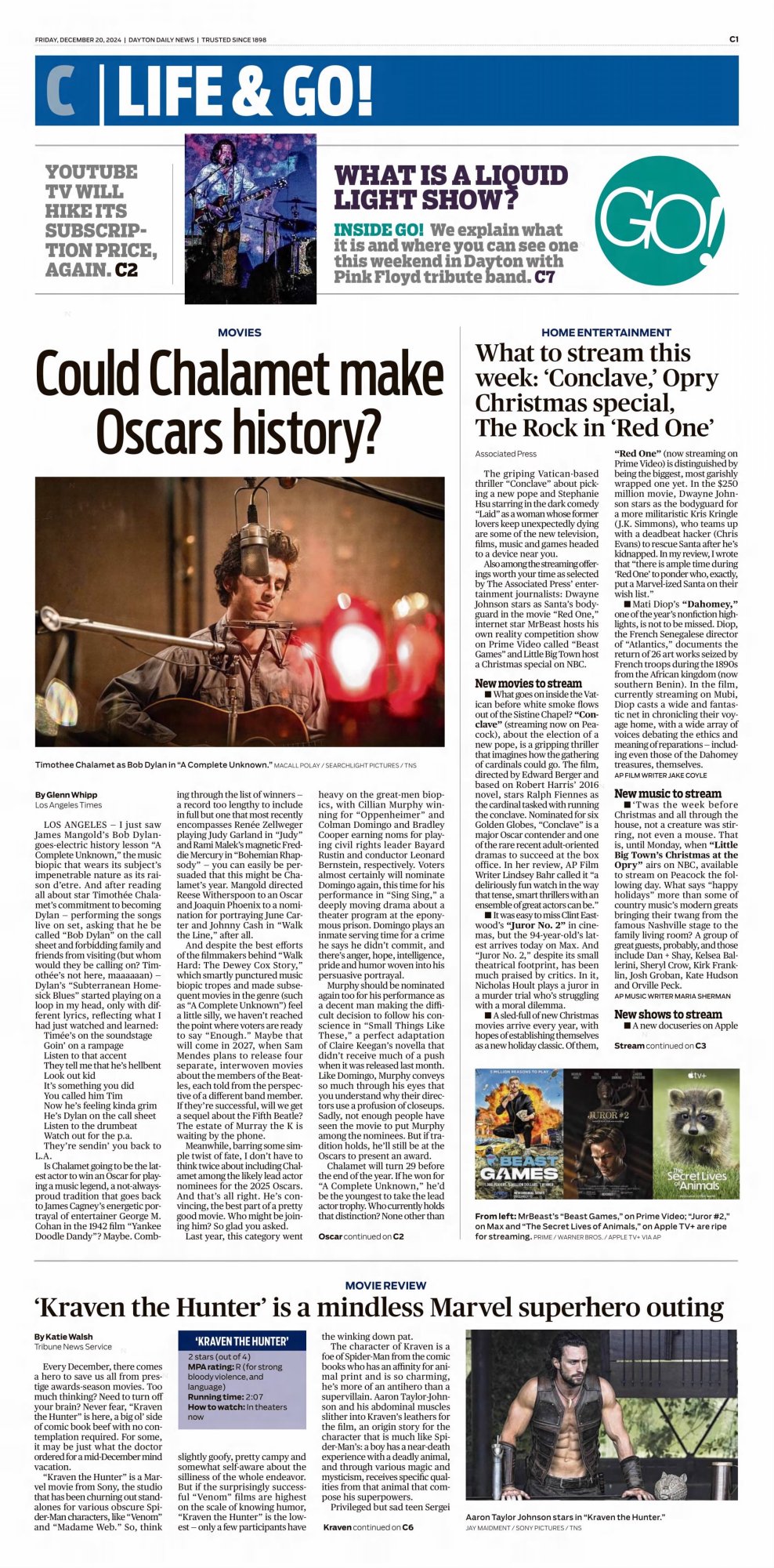 the Dayton Daily News Bob Dylan front cover