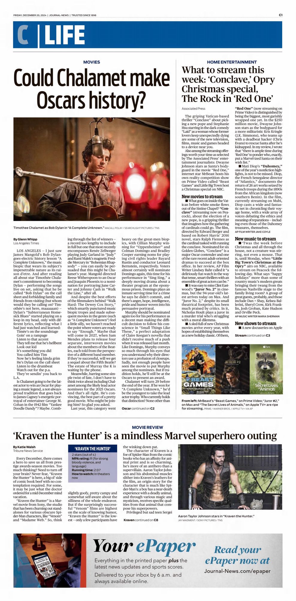 journal-news ohio Bob Dylan front cover