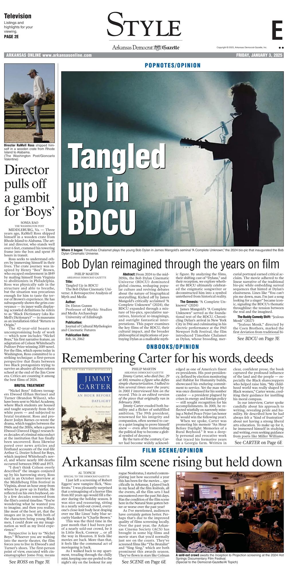 Arkansas Democrat-Gazette Bob Dylan front cover