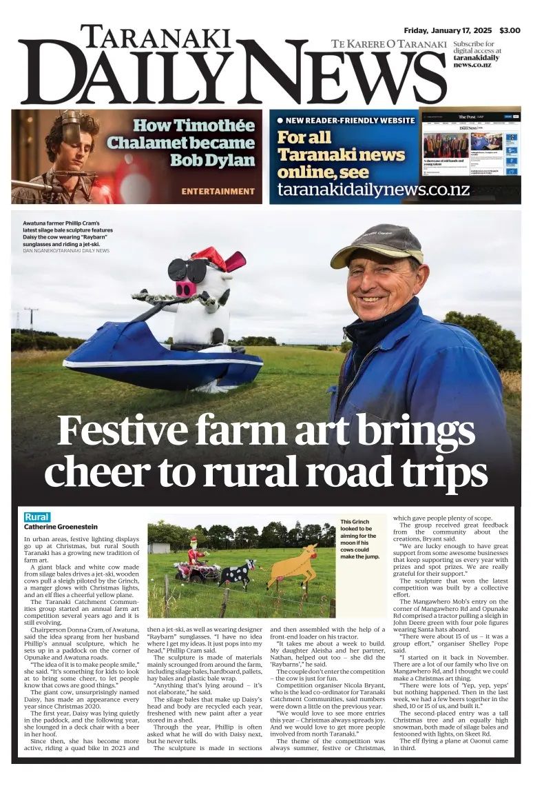 Taranaki Daily News Bob Dylan front cover