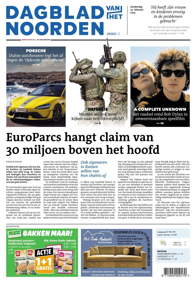 dagblad noorden 2025 02 20 Bob Dylan front cover