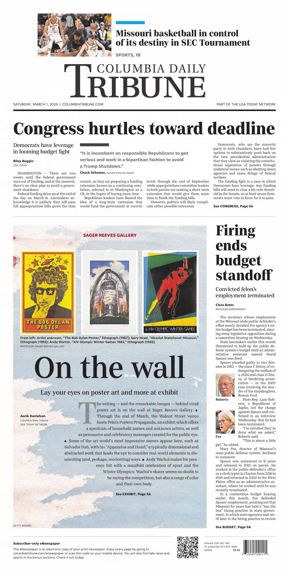 columbian dailt tribune Bob Dylan front cover