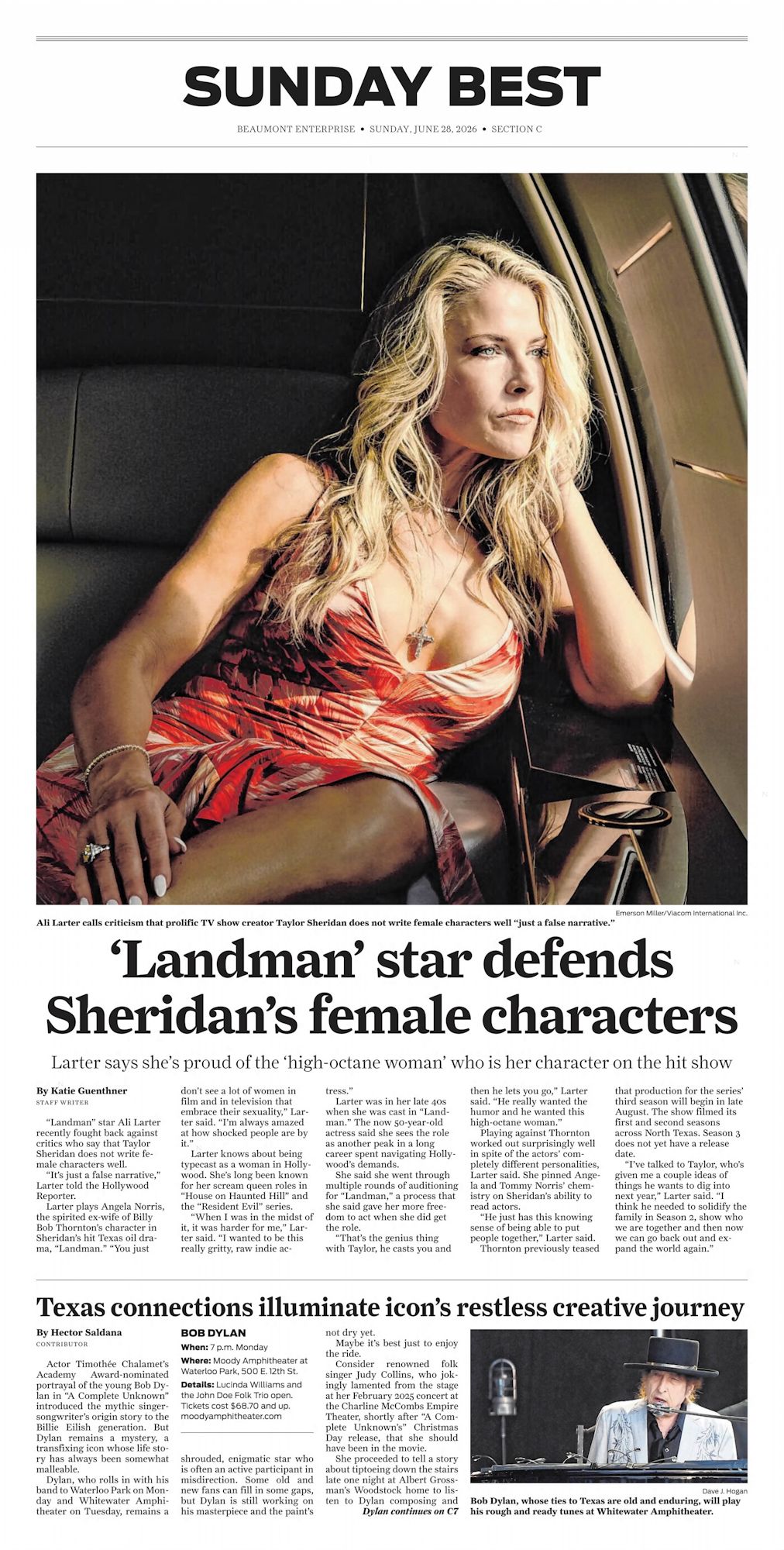 Portland press herald Bob Dylan front cover