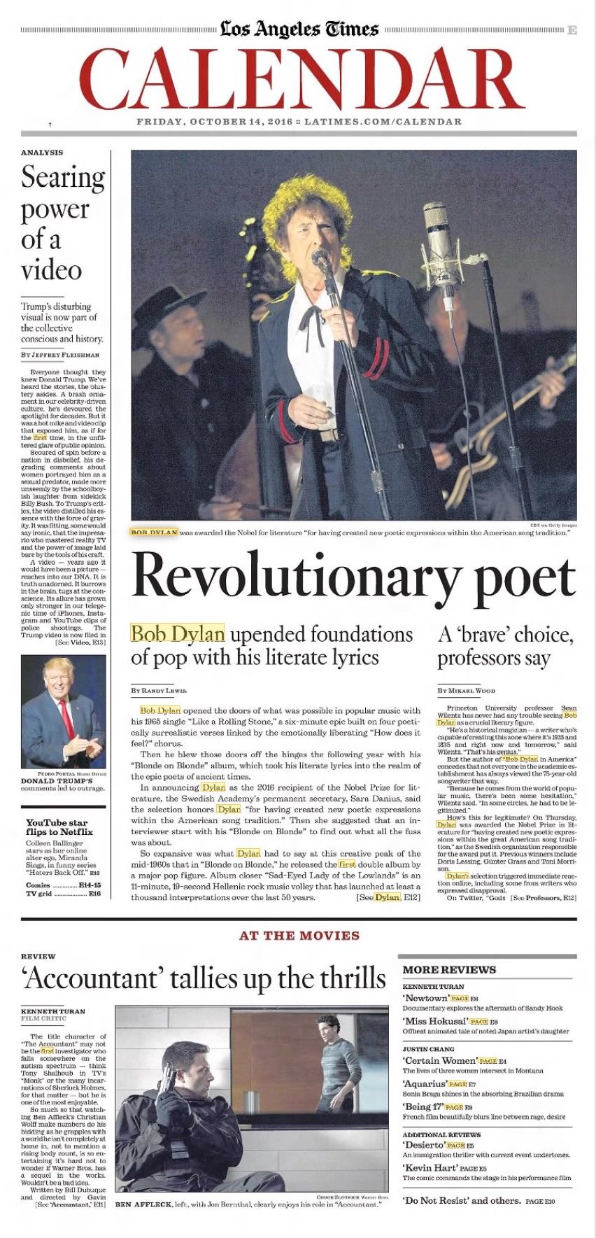 los angeles times calendar Bob Dylan cover story