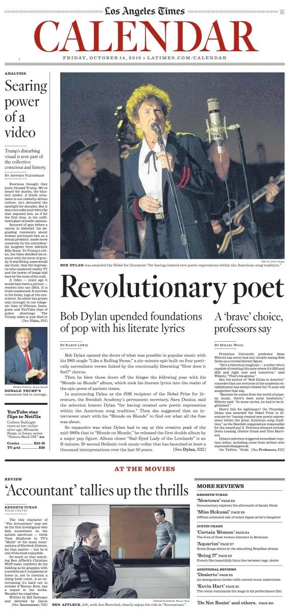 los angeles times calendar Bob Dylan front cover