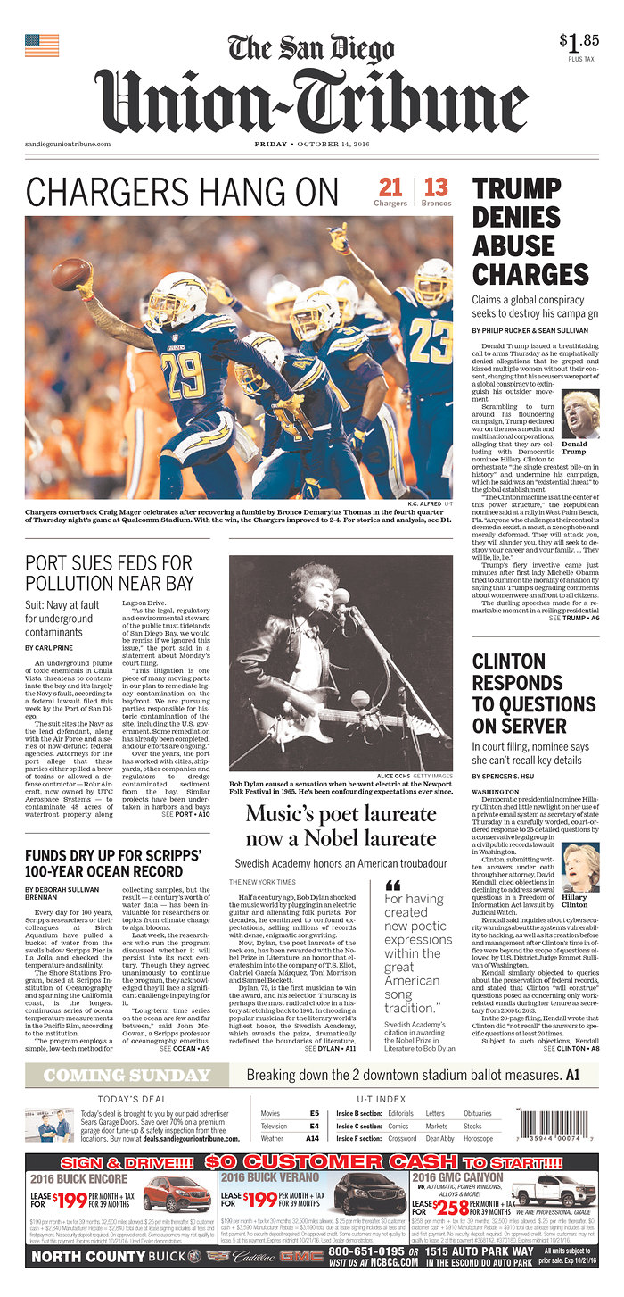 the san diego union-tribune magazine Bob Dylan front cover