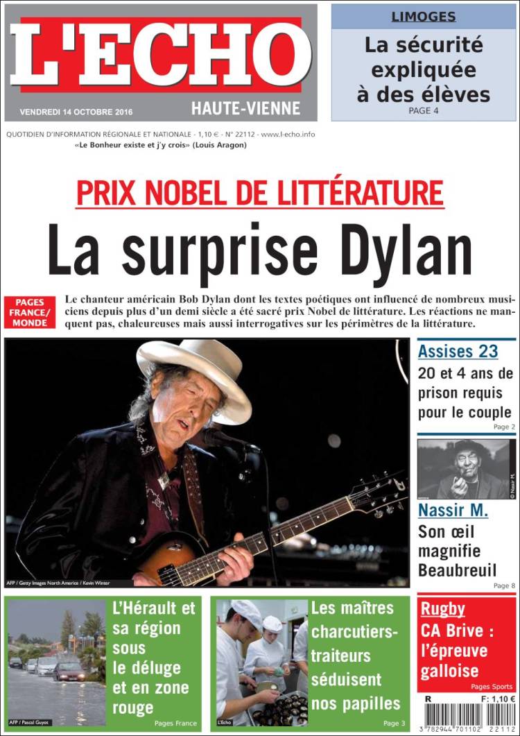 l'echo de haute vienne magazine Bob Dylan front cover