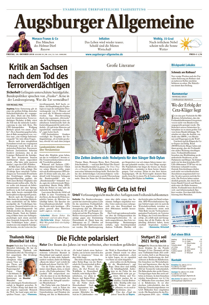 ausburger allgemeine magazine Bob Dylan front cover