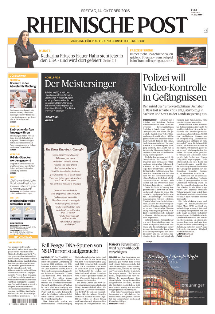 rheinische post magazine Bob Dylan front cover